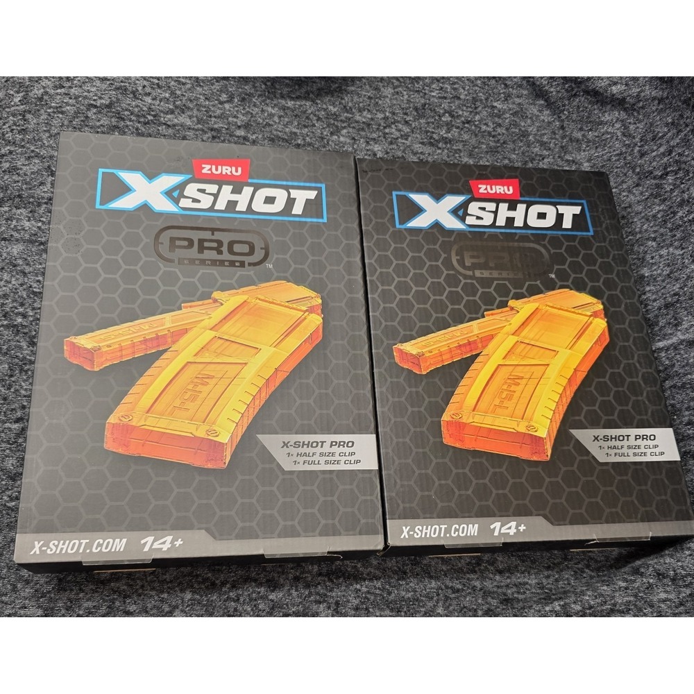 ZURU X-Shot Pro Series Twin Clip Pack Lot of 2 Half Full Size Magazine Orange